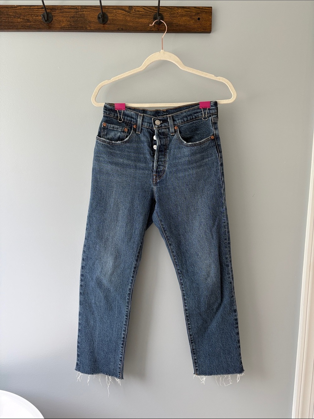 Levi's 501 Dark Blue Cropped Button-Fly Jeans